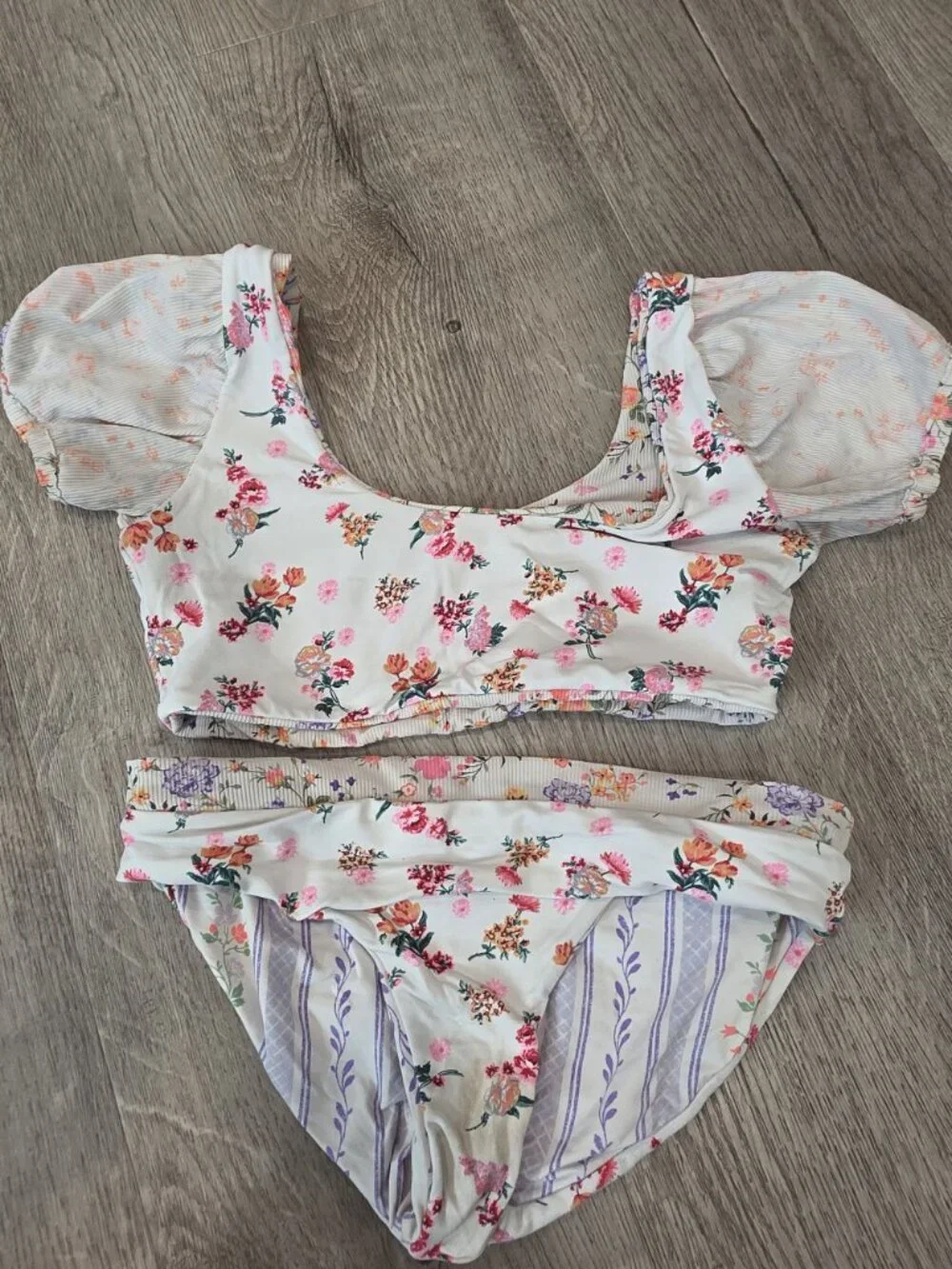 Maaji Free Spirit Lolita Bubble Sleeve Reversible Swimsuit Bikini Size 12 girls
